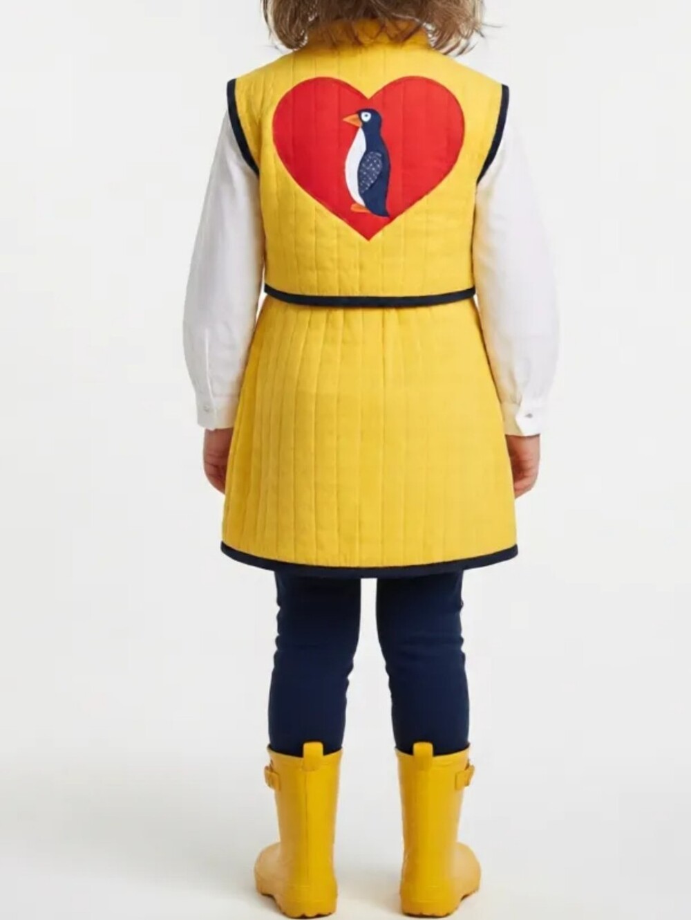 Vintage Quilted Vest & Skirt Set Yellow Novelty Penguin Heart Applique Girls 5/6